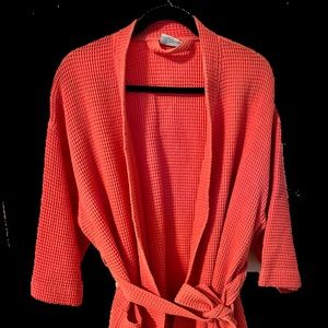 Coral waffle print bath robe